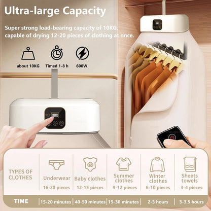 Secadora de ropa eléctrica plegable, portátil con temporizador, esterilizador y de bajo consumo